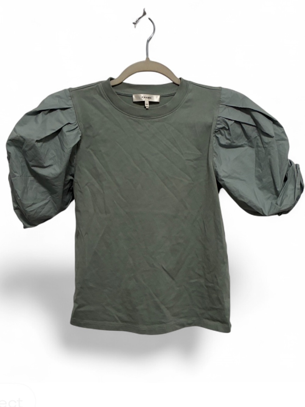 Frame Pleated Puff-Sleeve Short Sleeve Top in Sage Green